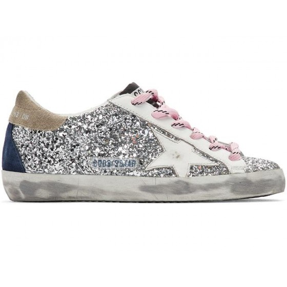 Golden Goose Silver Glitter Mid Star Sneaker Silver White Men and Women