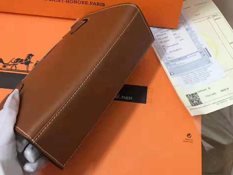 Hermes Swift Kelly Pochette Clutch Gold Hardware Brown 4