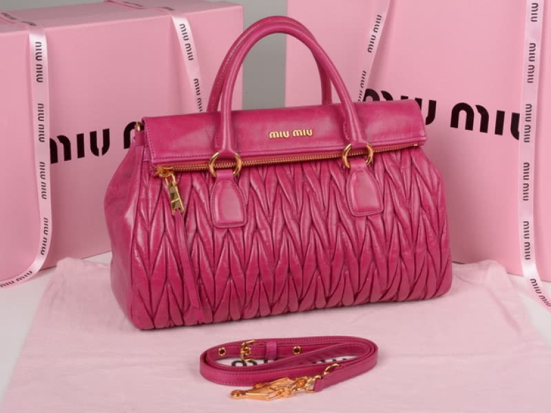 Miu Miu Glazed Matelasse Leather Zip Satchel Hot Pink 2
