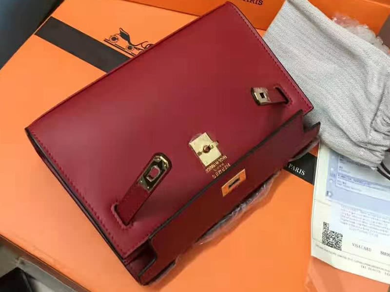 Hermes Swift Kelly Pochette Clutch Gold Hardware Burgundy 5
