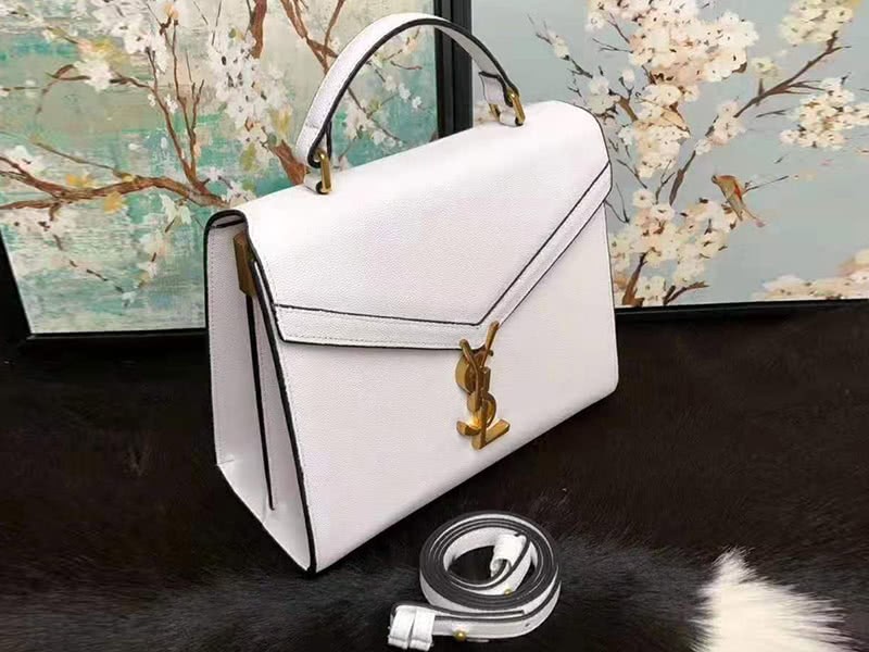 Saint Laurent Cassandra Top Handle Medium Bag In Grain Leather White 2