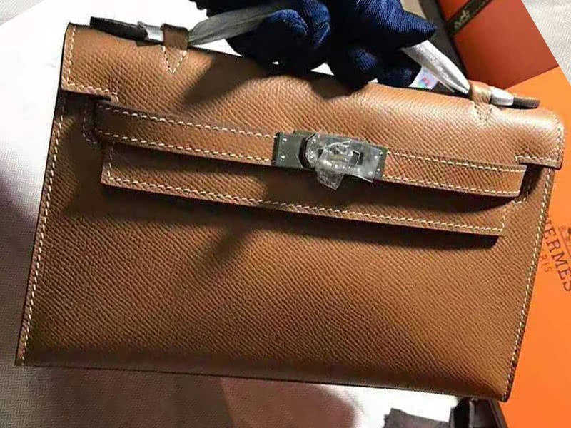 Hermes Epsom Mini Kelly Pochette Silver Hardware Brown 2