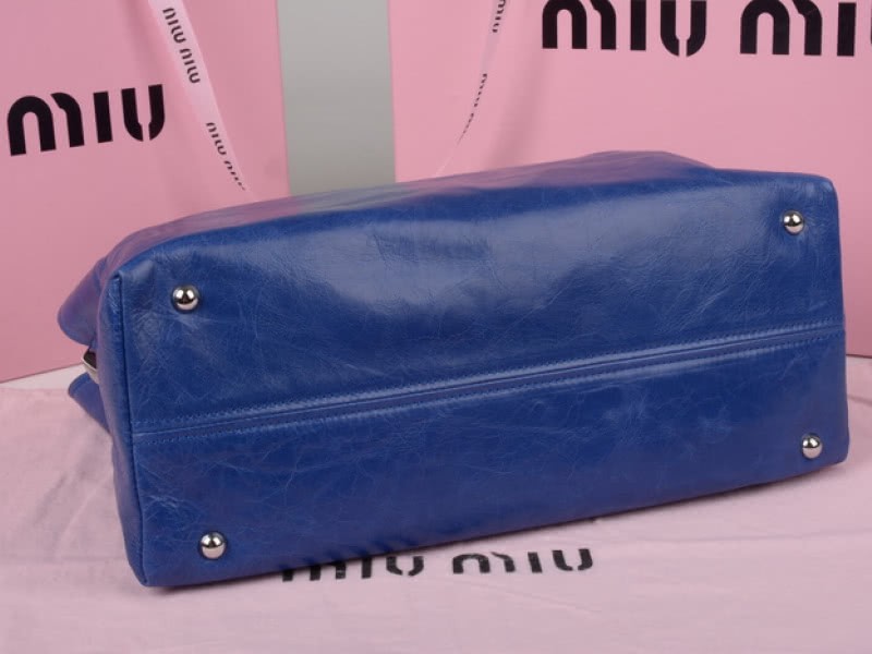 Miu Miu Glazed Leather Tote Blue 4