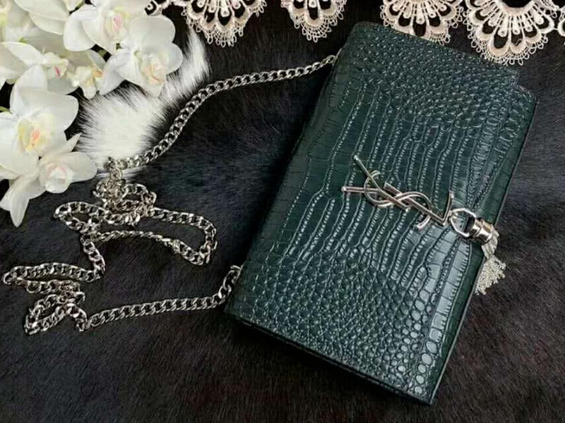 Saint Laurent Kate Medium With Tassel Crocodile Shiny Leather Green 2