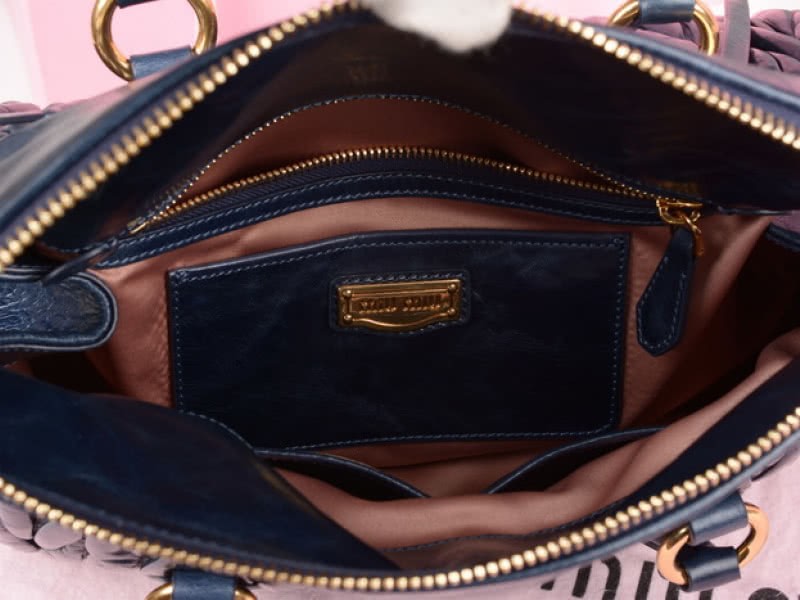 Miu Miu Glazed Matelasse Leather Zip Satchel Blue 6