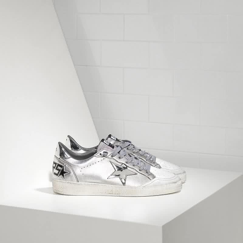 Golden Goose Sneakers Ball Star in Pelle con Stella in Pelle Silver Mirror 1