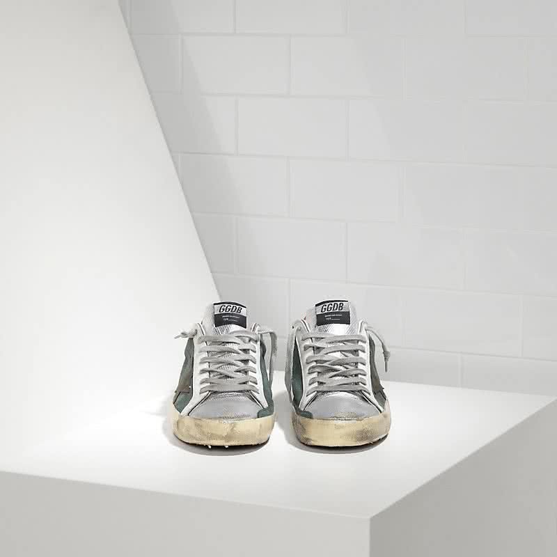 Golden Goose Sneakers Super Star in Camoscio e stella in Camoscio Green Suede Red Silver 3