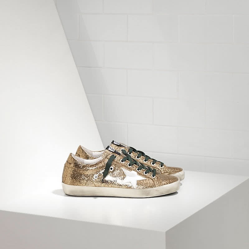 Golden Goose Sneakers Super Star IN Pelle Glitterata E Stella IN Pelle gold glitter emerald 1