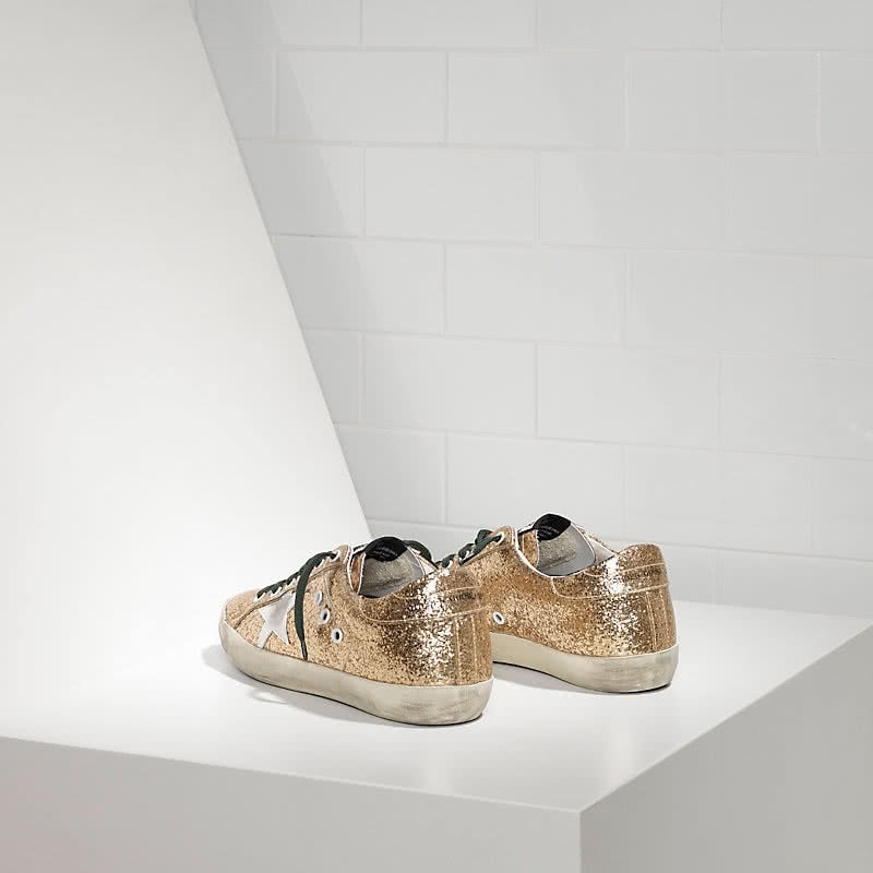 Golden Goose Sneakers Super Star IN Pelle Glitterata E Stella IN Pelle gold glitter emerald 3