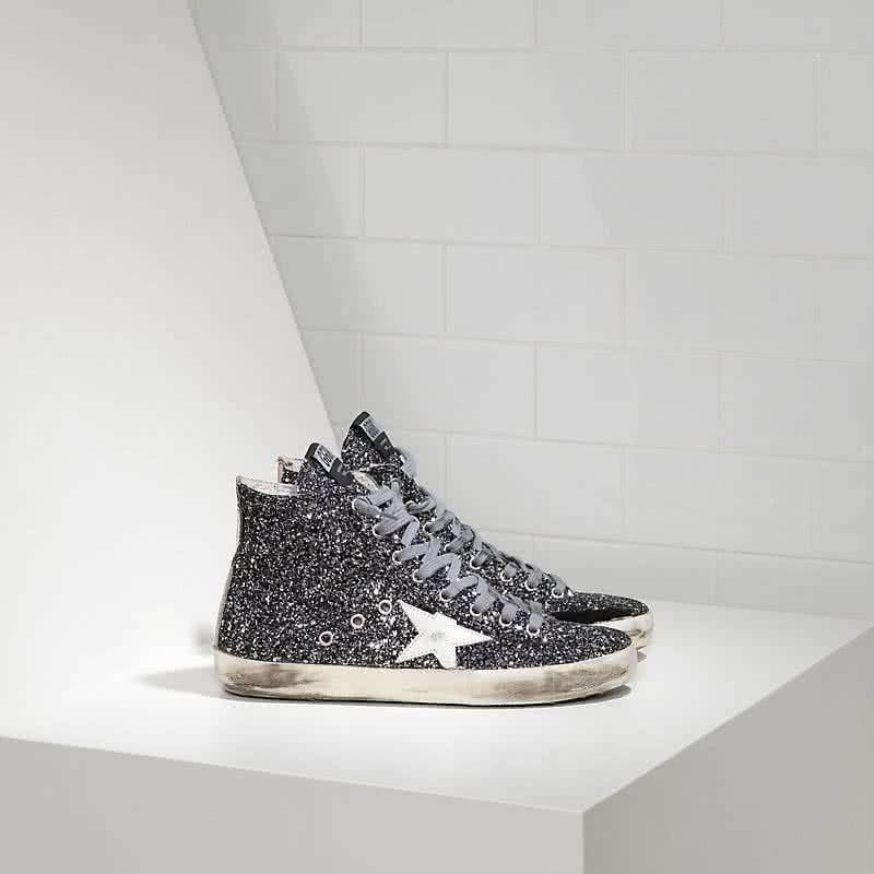 Golden Goose Sneakers FRANCY in pelle splamata all over Glitter e Stella in Pelle GREY 1