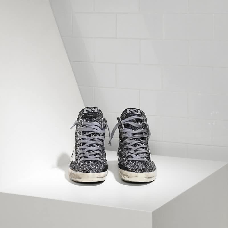 Golden Goose Sneakers FRANCY in pelle splamata all over Glitter e Stella in Pelle GREY 2