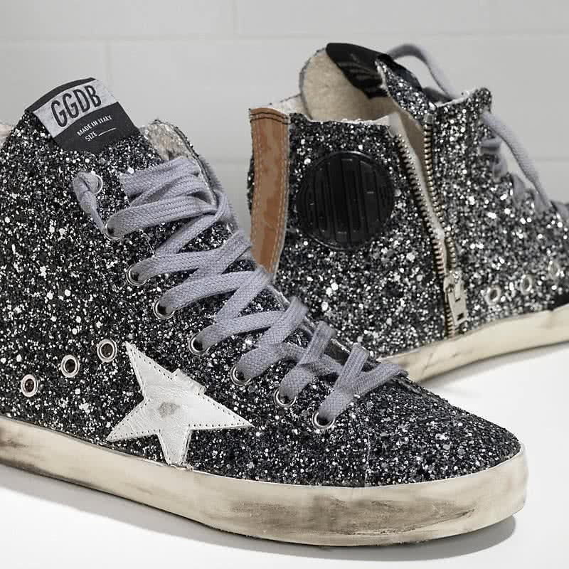 Golden Goose Sneakers FRANCY in pelle splamata all over Glitter e Stella in Pelle GREY 4