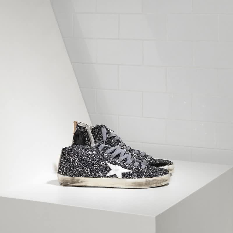 Golden Goose Sneakers FRANCY in pelle splamata all over Glitter e Stella in Pelle GREY 5