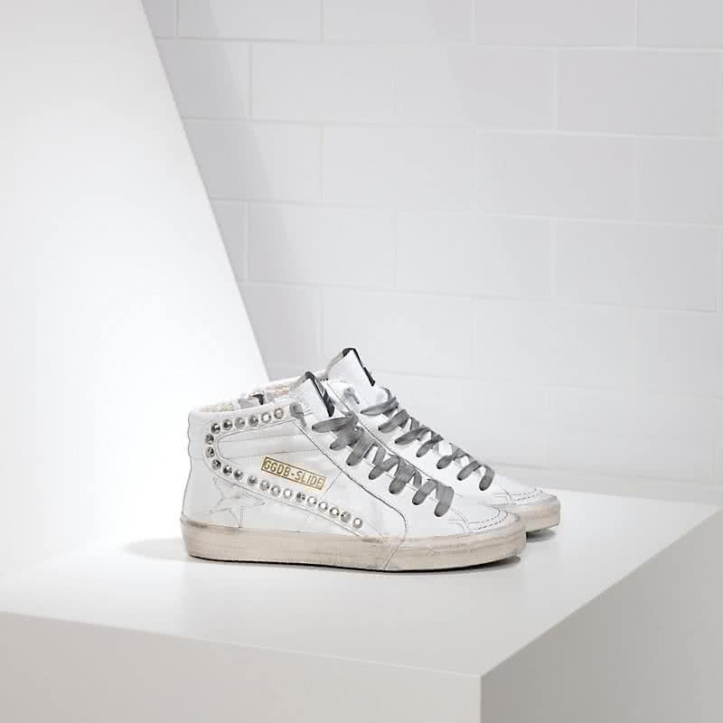 Golden Goose Sneakers Slide in Pelle e Stella in Pelle White Leather Studs 1