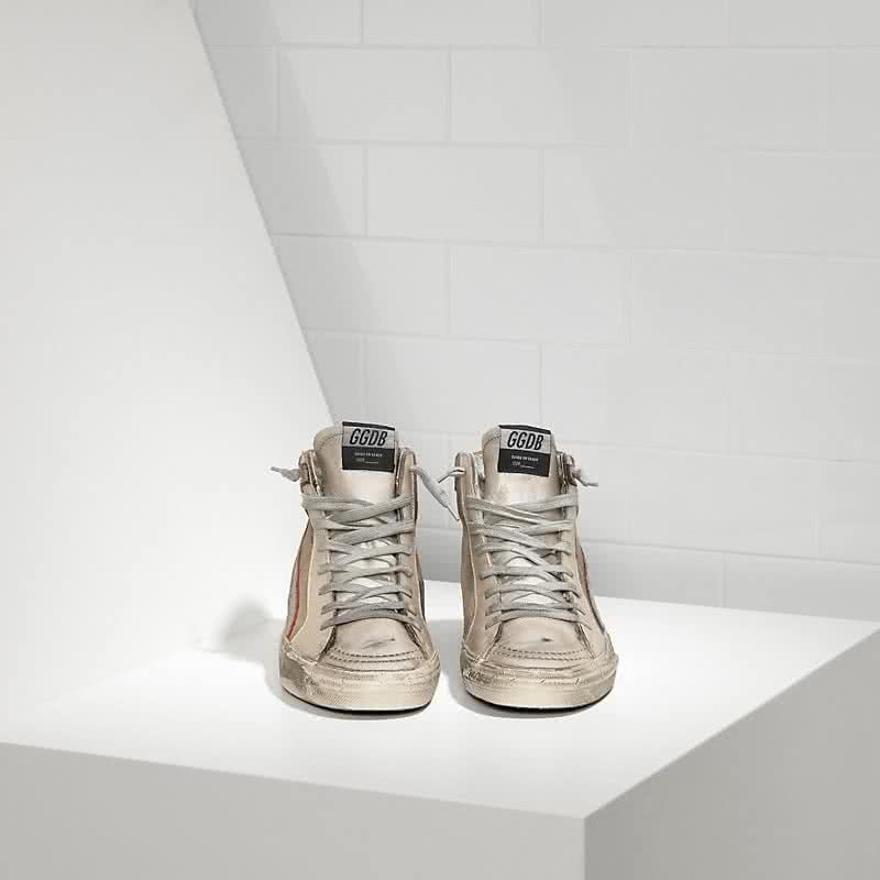 Golden Goose Sneakers Slide in Canvas di Cotone e Stella in Pelle Silver Beige Suede 3