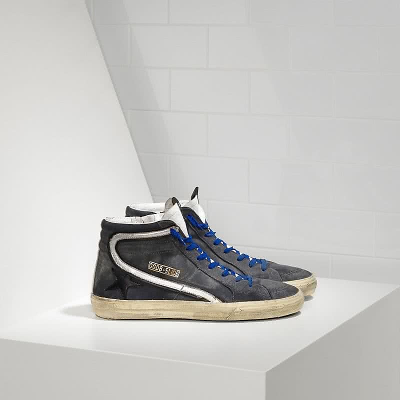 Golden Goose Sneakers Slide in Camoscio e Stella in Pelle Dark Grey Suede Silver 1
