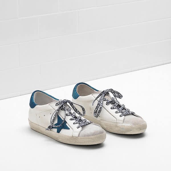 Golden Goose2 Superstar Sneakers calf leather heel is glitter-coated suede Green 2