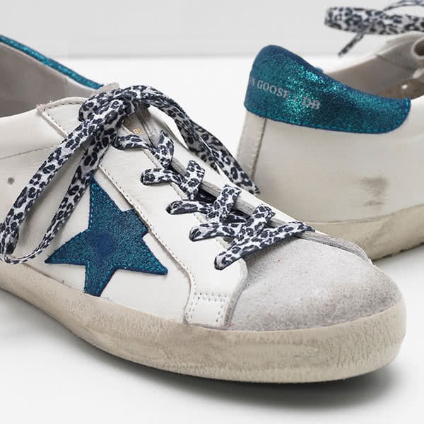 Golden Goose2 Superstar Sneakers calf leather heel is glitter-coated suede Green 4