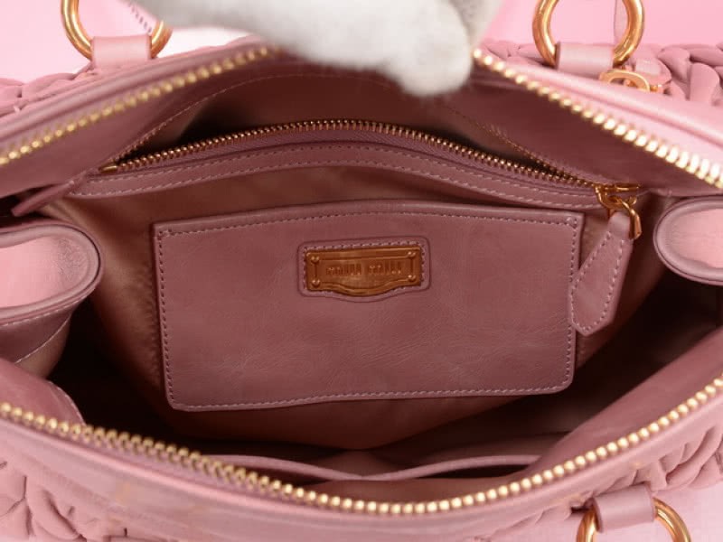 Miu Miu Glazed Matelasse Leather Zip Satchel Pink 6