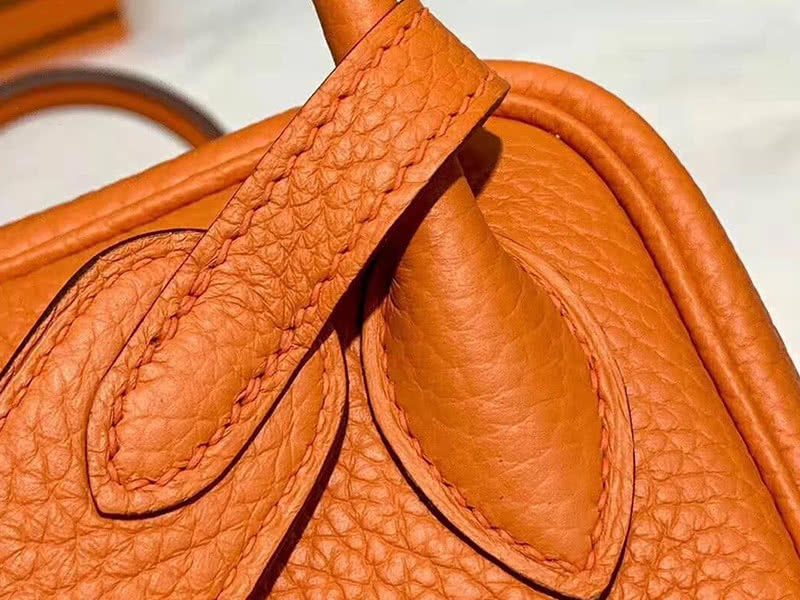 Hermes Mini Lindy Taurillon Clemence 20 Gold Hardware Orange 5