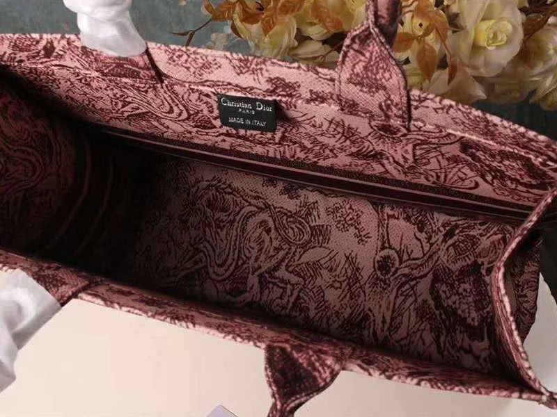 Dior Book Tote Toile De Jouy Bag Burgundy 7