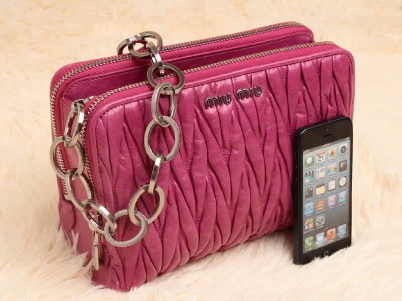 Miu Miu Glazed Matelasse Leather Mini Shoulder Bag Plum 2