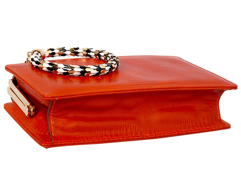 Bvlgari Serpenti Framed Pochette In Lizard Skin Orange 4