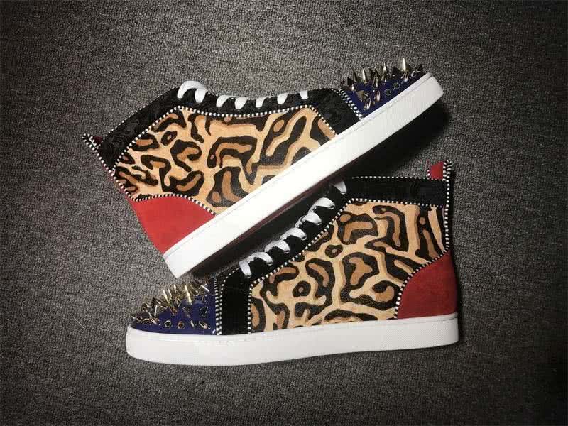 Christian Louboutin Lou Spikes Men/Women Blue/Red/Leopard Print 9