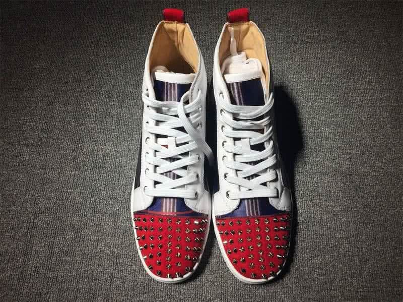 Christian Louboutin Lou Spikes Men/Women White/Red/Blue 2