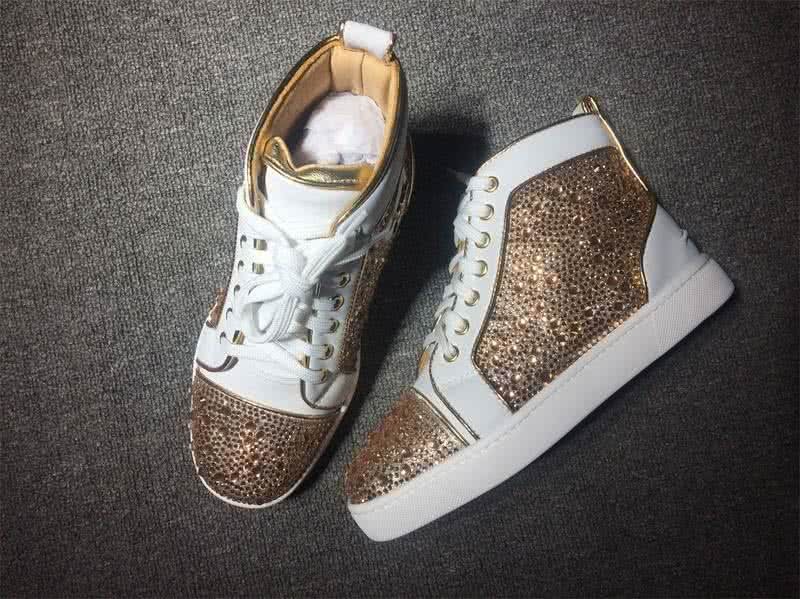 Christian Louboutin Rhinestone Men/Women Whtie/Gold 2