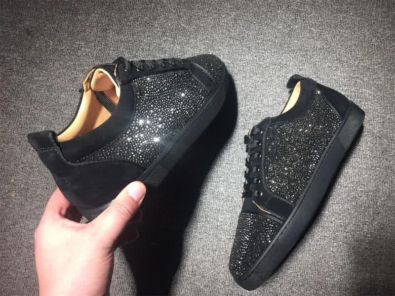 Christian Louboutin Low Top Lace-up Black Suede All Black Rhinestone 7