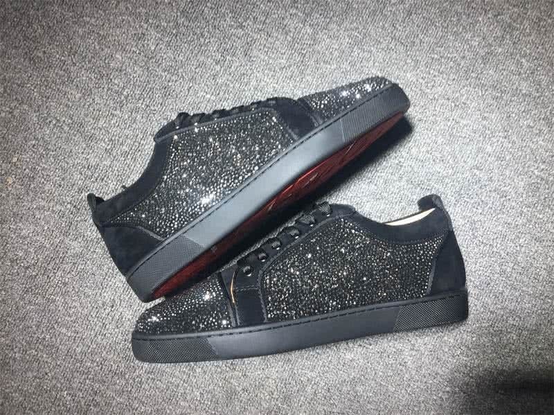 Christian Louboutin Low Top Lace-up Black Suede All Black Rhinestone 9