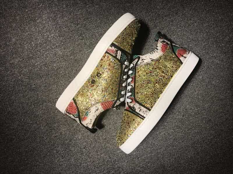 Christian Louboutin Low Top Lace-up Yellow Rhinestone And Fake Snakeskin 6