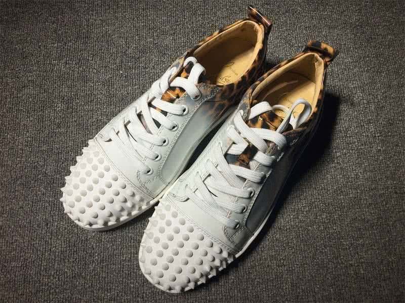 Christian Louboutin Low Top Lace-up Leopard White And Rivets On Toe Cap 1