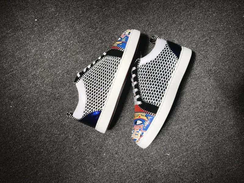 Christian Louboutin Low Top Lace-up White Meshes Black And Colored Paintings 6