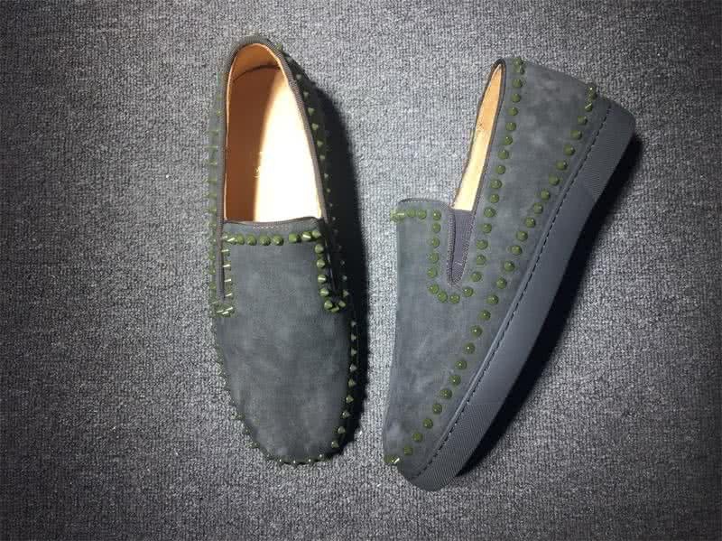 Christian Louboutin Low Top Army Green Rivets Along Brim Dark Grey Suede 2