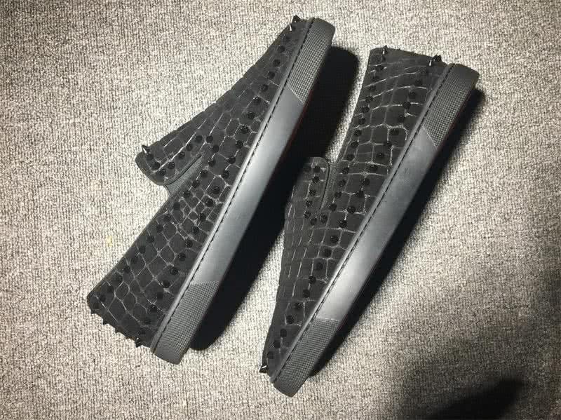 Christian Louboutin Low Top Rivets Along Brim Black Suede Fake Crocodile 5