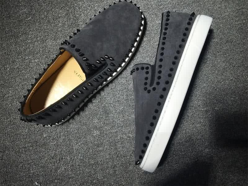 Christian Louboutin Low Top Rivets Along Brim Black Suede  4