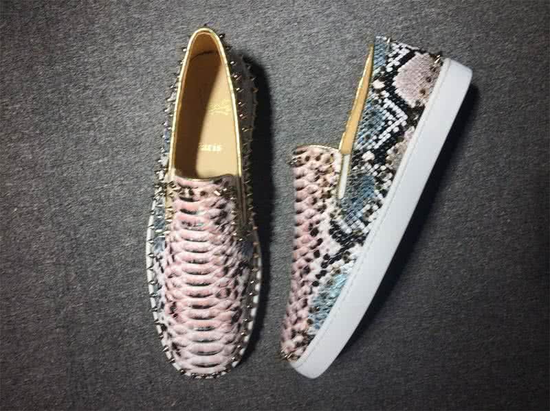 Christian Louboutin Low Top Rivets Pink Black White Fake Snakeskin 3