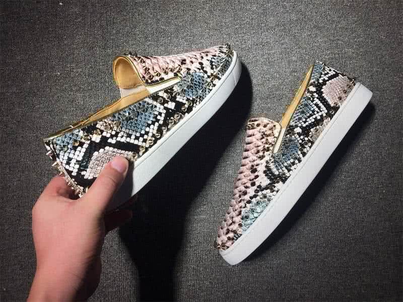 Christian Louboutin Low Top Rivets Pink Black White Fake Snakeskin 7