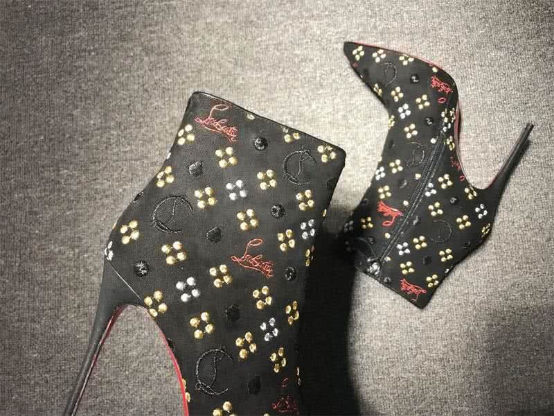 Christian Louboutin Women's Boots Black Suede And Embroidery High Heels 7
