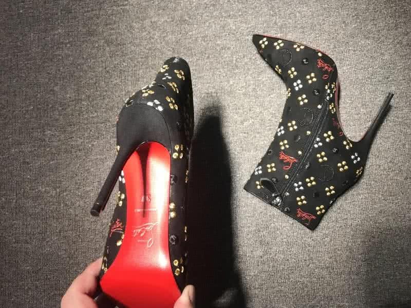 Christian Louboutin Women's Boots Black Suede And Embroidery High Heels 8