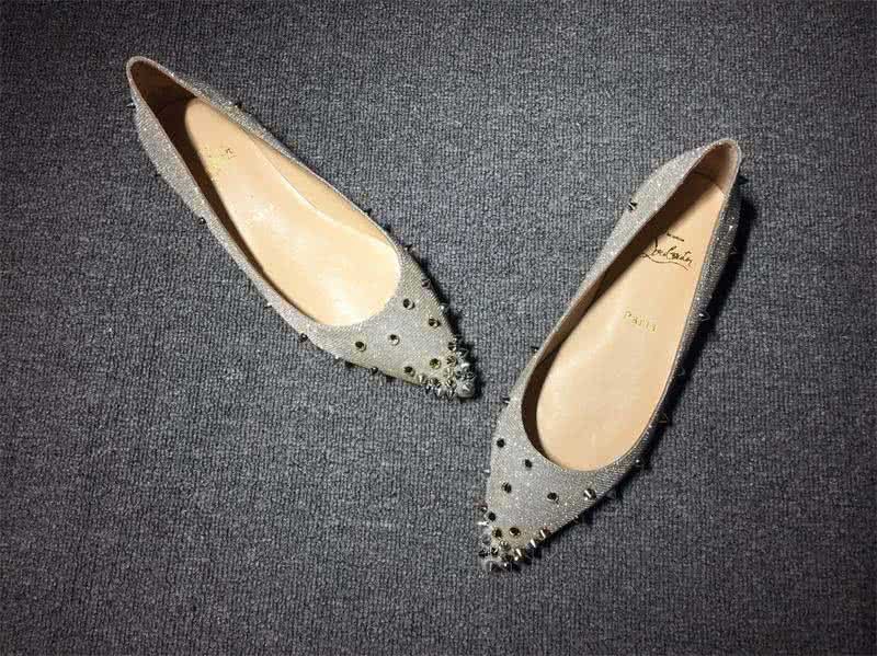 Christian Louboutin Women's Flats Grey Fabric And Rivets 4