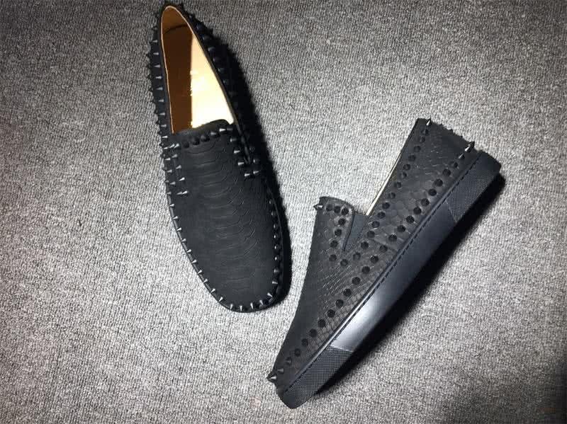 Christian Louboutin Low Top Rivets Black Fake Snakeskin 4