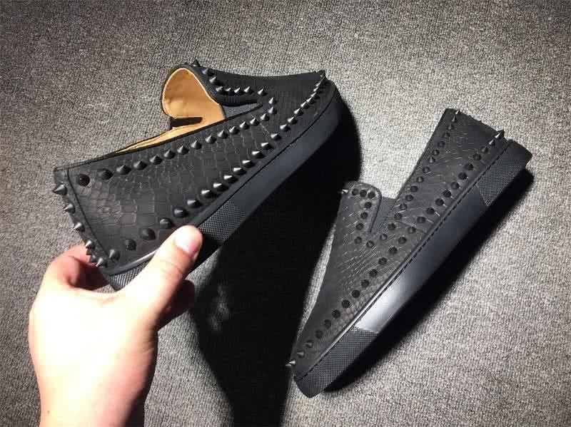 Christian Louboutin Low Top Rivets Black Fake Snakeskin 7