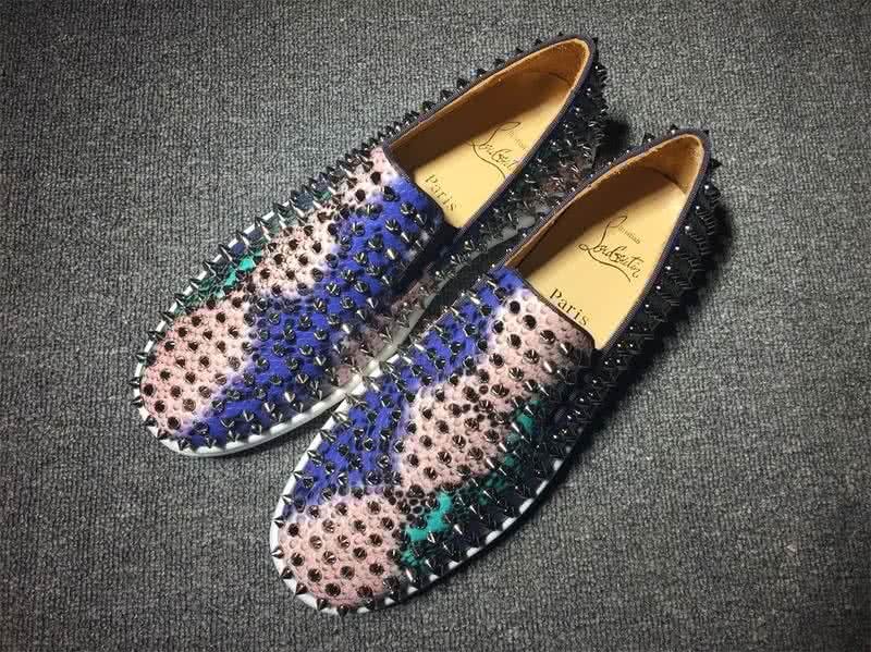 Christian Louboutin Low Top Pink Blue Green Upper All Black Rivets 1