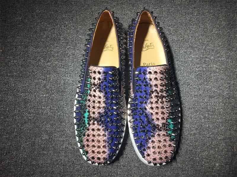 Christian Louboutin Low Top Pink Blue Green Upper All Black Rivets 7