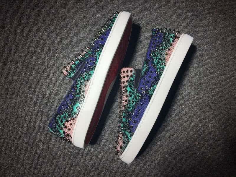 Christian Louboutin Low Top Pink Blue Green Upper All Black Rivets 4