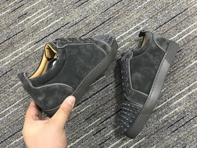 Christian Louboutin Low Top Lace-up All Black Suede And Rivets On Toe Cap 6