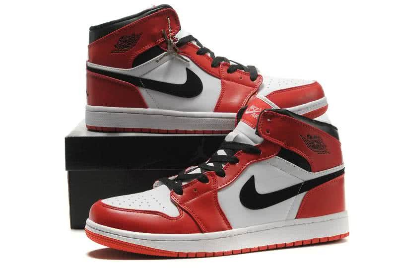 Air Jordan 1 Leather Red White Black Men 2